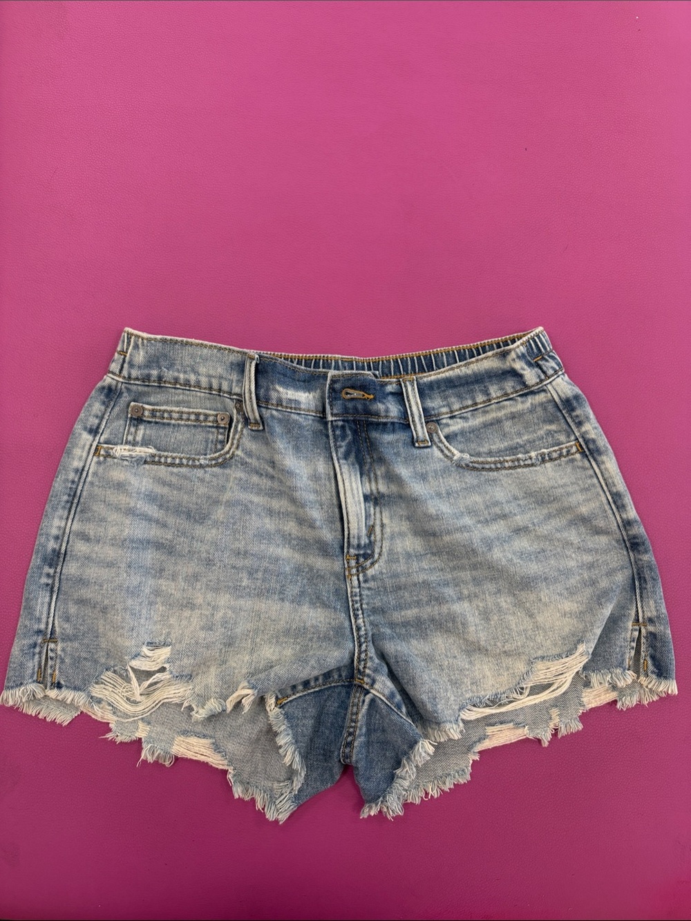 aerie Light Blue Distressed High-Rise Denim Shorts